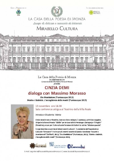 Casa della Poesia di Monza - Mirabello Cultura 2015 - Cinzia Demi - 13 novembre 2015