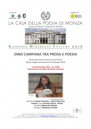 Laura Pariani 8 aprile 2016 Casa della Poesia di Monza - Mirabello Cultura Locandina