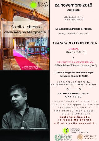 locandina Giancarlo Pontiggia - Mirabello Cultura - Il Salotto Letterario della Regina Margherita