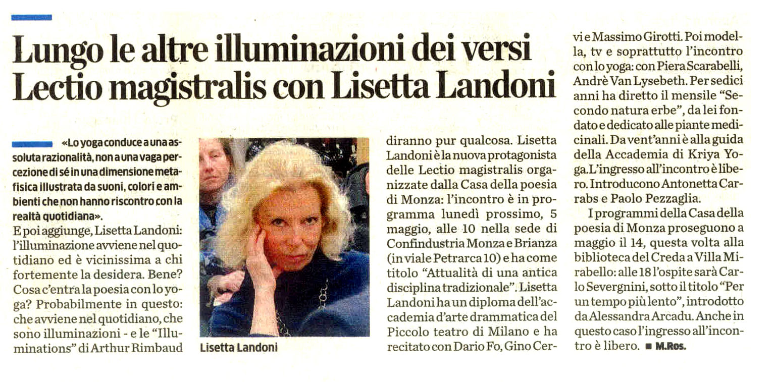 Mirabello Cultura Il Cittadino maggio 2014 Lisetta Landoni Lectio Magistralis